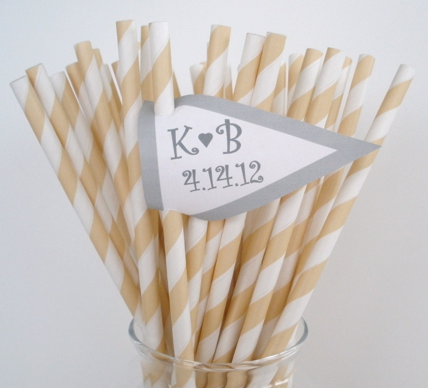 75 IVORY CREAM & White Stripe Paper Straws...W/ Printable Blank Flags..Paper Drinking Straws..Weddings.....Cake Pop Sticks....Candy Buffet