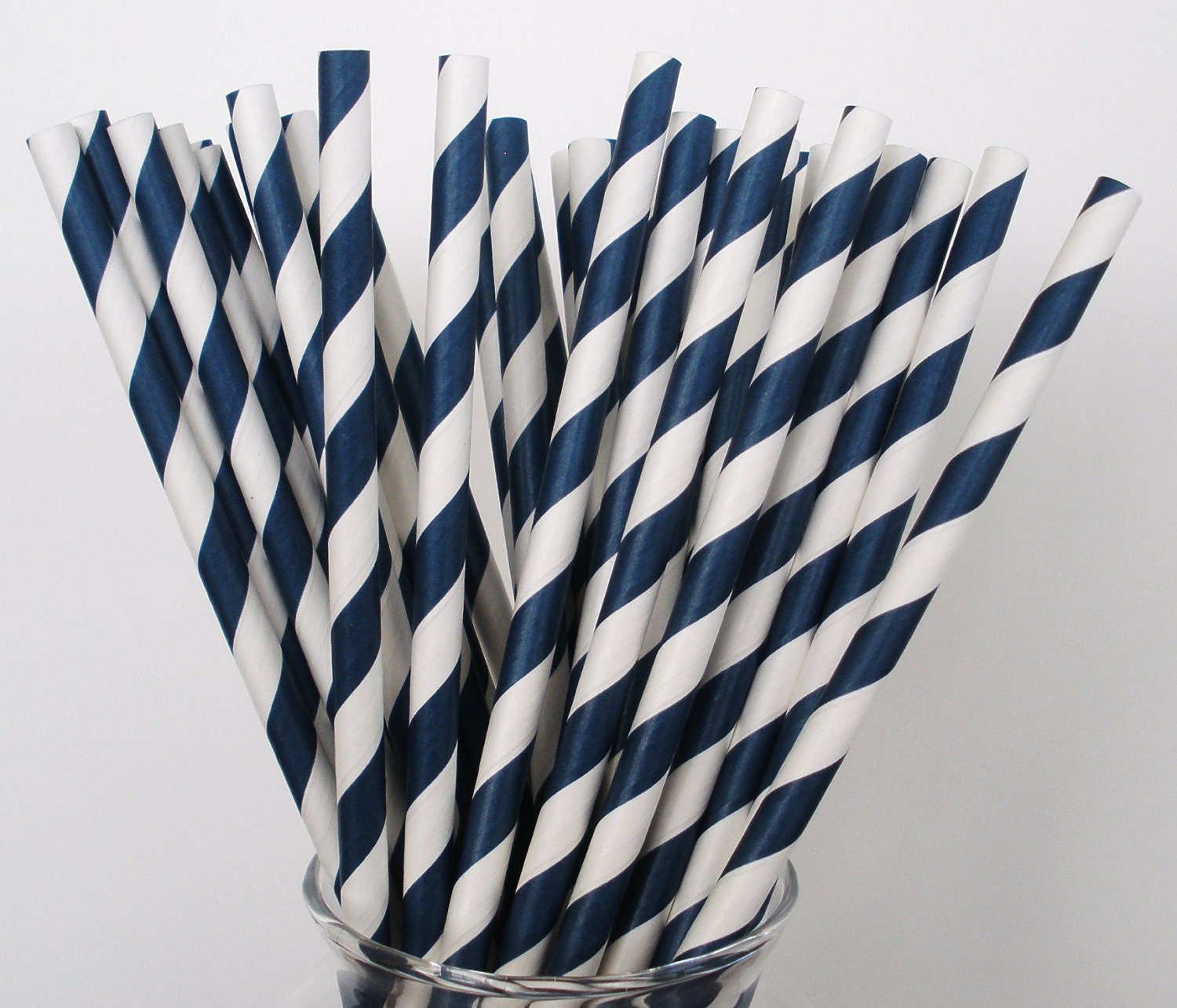 50 NAVY BLUE & White Stripe Paper Straws.....with DIY Blank Printable Pennants...Paper Drinking Straws...Cake Pop Sticks