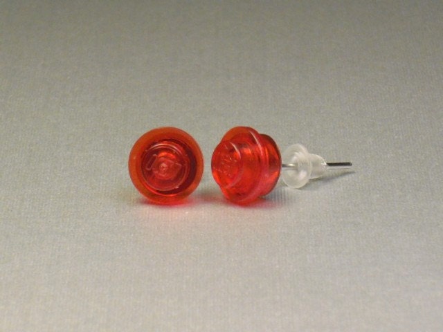 Translucent Red Mini Brick/Plate/Disc Stud Earrings