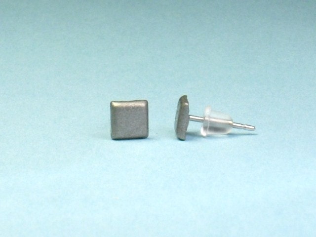 Little Silver Metal Square Stud Earrings