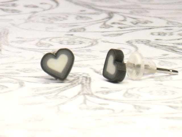 Teeny Tiny Black and White Heart Stud Earrings