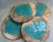 Set of 4 Coasters with Cottonwood Leaves - Earthy Decor