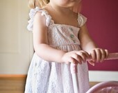 Classic 1940s Style, Girls Dress, Pinafore White Dress, Flutter Sleeves, Size 2T, Fall-Summer Play Wear