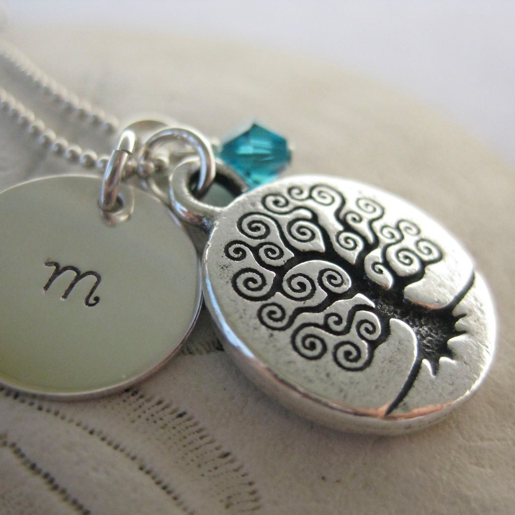 Tree of Life Necklace - Family Tree Jewelry - Sterling Silver Tree Charm - Monogram Necklace