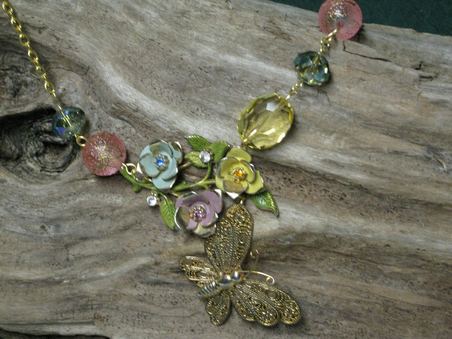 vintage floral and butterfly necklace