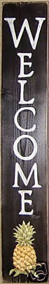 WELCOME Sign Plaque HP Southern Hospitality Pineapple Vertical Wood