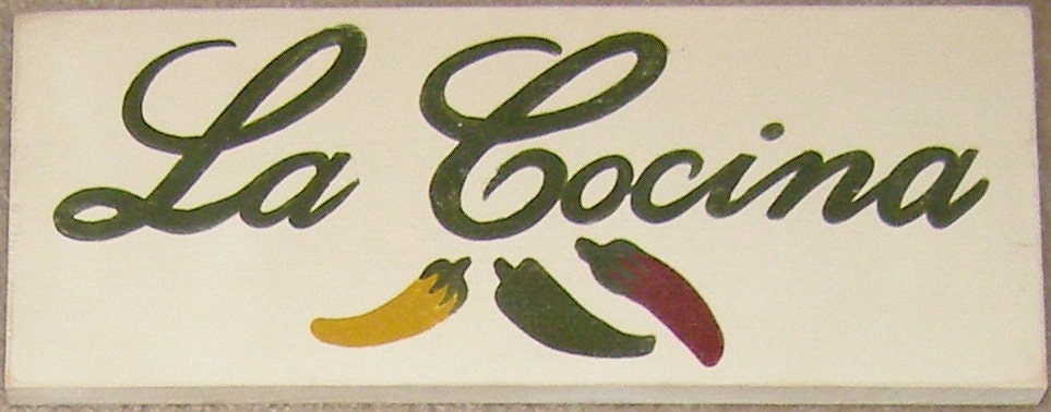 LA COCINA Spanish Southwest Kitchen Decor Sign Chile Pepper Sign Plaque Wood HP