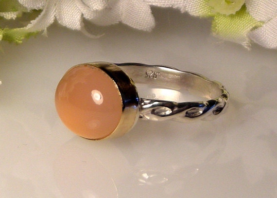 Pink Chalcedony Ring 11 x 9mm -  14K Gold and Sterling Silver