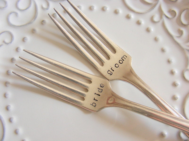 Bride and Groom Hand Stamped Wedding Forks