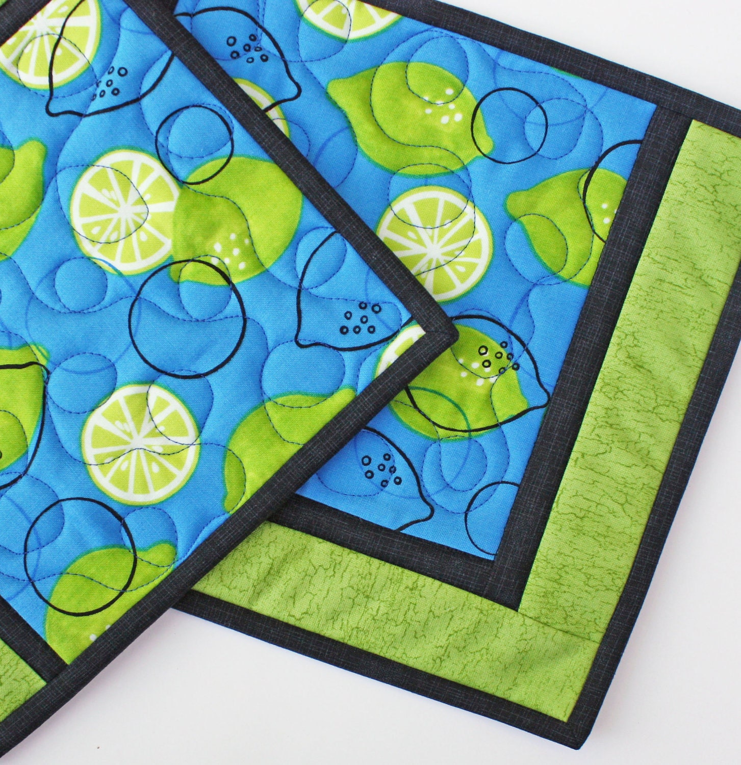 Lime Time - Handmade Quilted Potholders - Set of Two