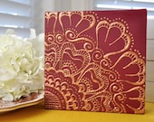 SALE - Henna Style Golden Floral on Deep Red - 6x6 Canvas- Original painting - bridal - wedding - valentines day - mothers day