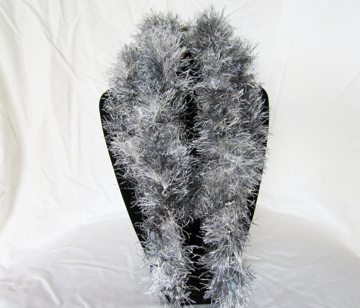 Hand Knit 7 Foot Long Fun Fur Skinny Scarf Grey, Black, Silver, White OR ANY COLOR