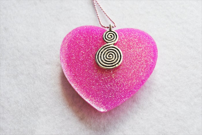 Kawaii Hello Kitty Pink Candy Heart Resin Pendant and Necklace