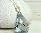 Weddings, Bridal Aqua Marine Drop Necklace, Pearl Aqua Marine Necklace, Single Aqua MarineNecklace