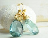 Wedding Jewelry/Bridal Topaz Earrings/Cluster Pearl and Topaz Bridal Earrings