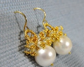 Aqua Marine and Pearl Cluster Earrings/Statement Cluster Bridal Earrings