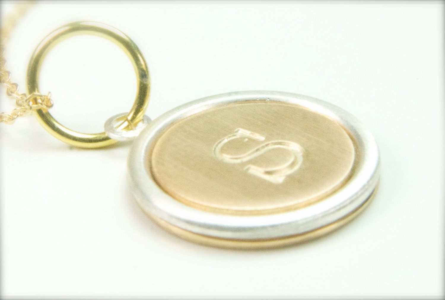 Single Initial Monogram Necklace/ Bridesmaid Gifts/Mixed Metal Personalized Initial Jewelry