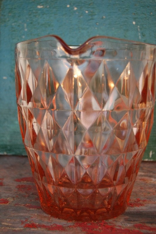 Pink Depression Windsor Style Glass Water Pitcher