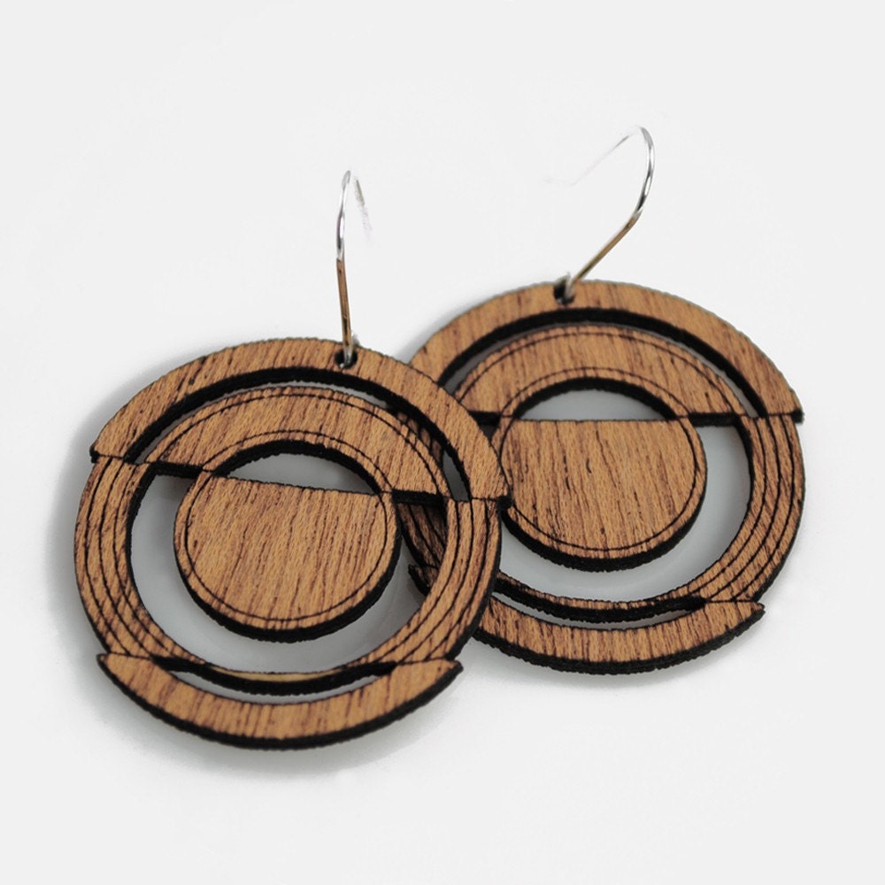 BALANCE - Laser Cut Mahogany Wood Earrings