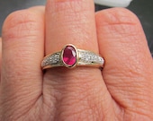 SALE Genuine Treated Ruby in 14k Yellow Gold Bezel Setting with Diamonds Anniversary Ring July Birthstone Gemstone Jewelry