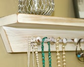 Jewelry Holder Shelf Cottage Vintage White Shelf Bridal Shower Necklace Organizer Vintage Shabby White Key Holder Peg Shelf Medals Holder