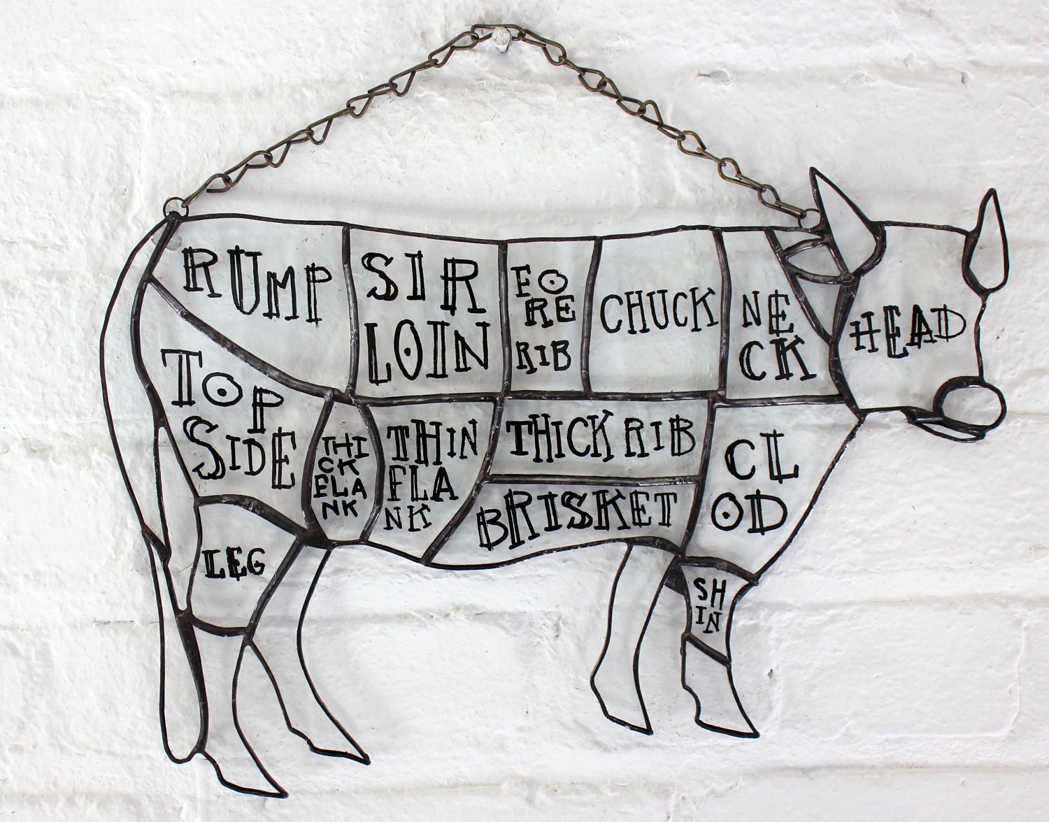 Stained Glass Butcher Diagram Cow