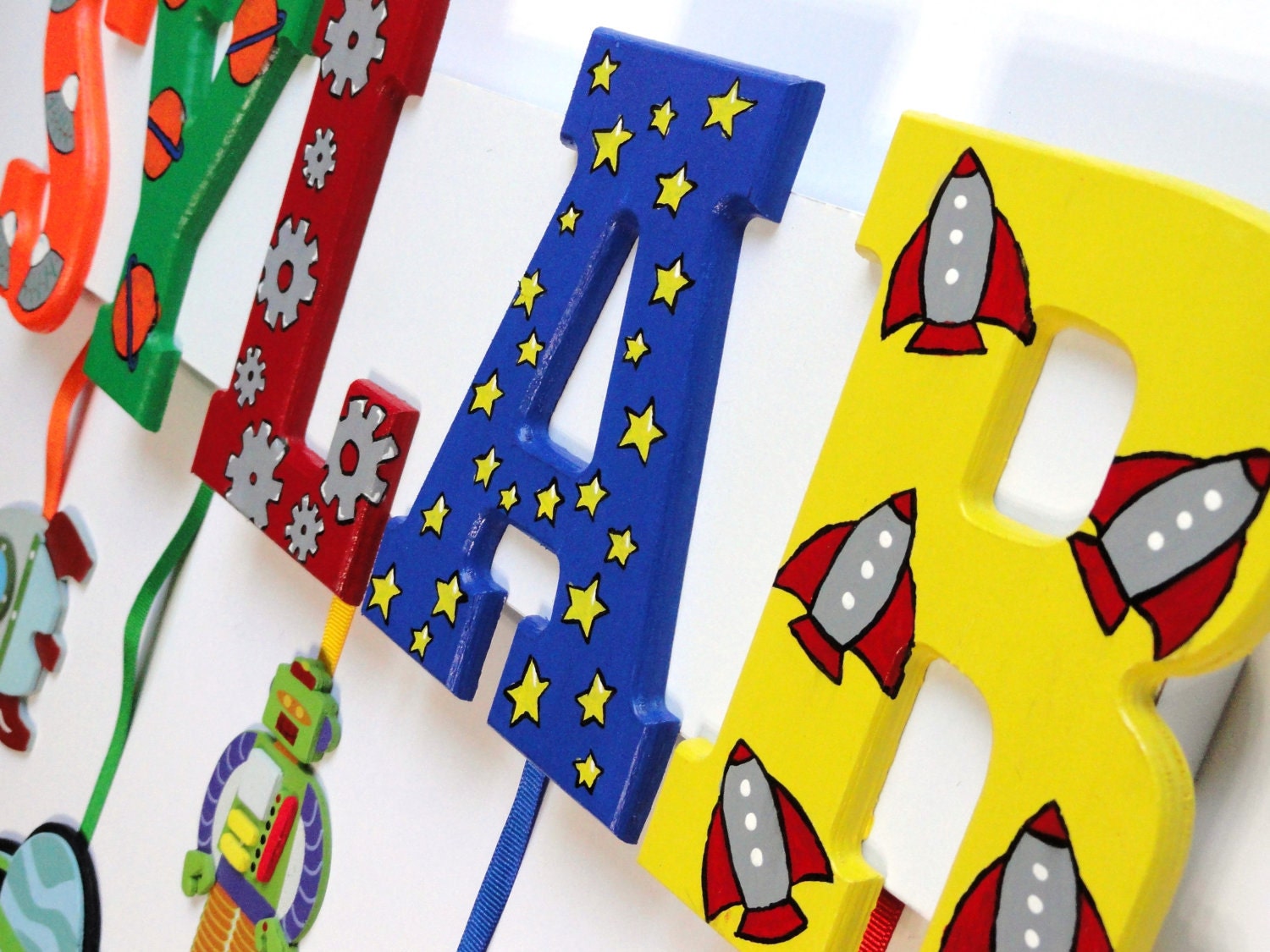 Outer Space Name Sign (5 Letters) - Custom Hand Painted Wood Letters on a Personalized Wall Hanging for Nursery or Child's Bedroom