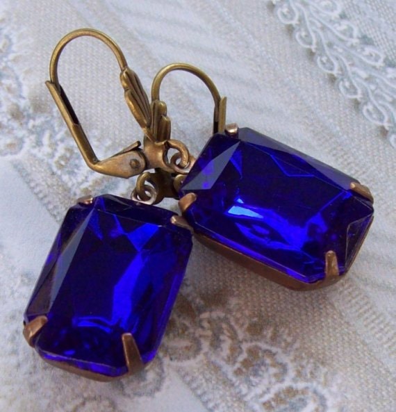 Sapphire Earrings Dangle Earrings Blue Bridal Earrings Vintage Estate Style Earrings Navy Blue Earrings Wedding Jewelry