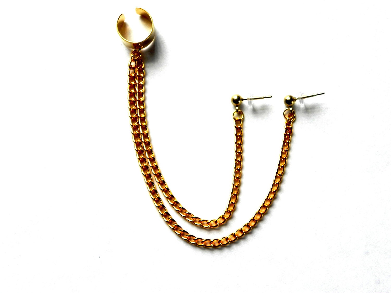 Double Piercing Cascading Chain Ear Cuff - Gold