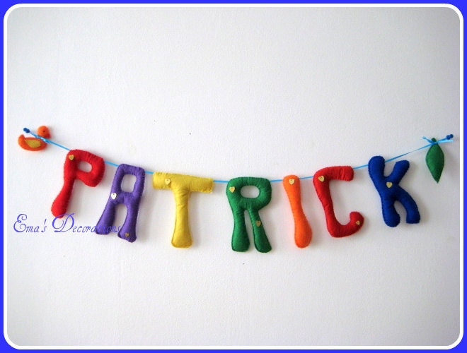 PATRICK Felt Banner, Kids Room Decor, Colorful Letters
