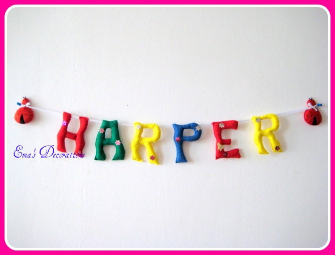 HARPER Name Banner, Garland for Kids, Felt Letters, Nursery Decor