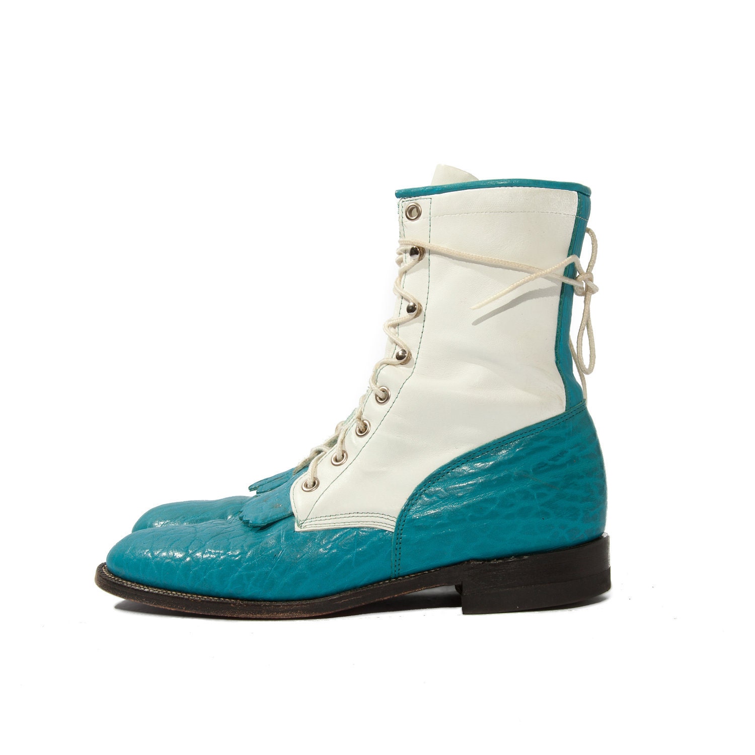 Reserved Eimear /// Women's Justin Ropers Aqua Blue and White Lacers size 7 1/2 - 8