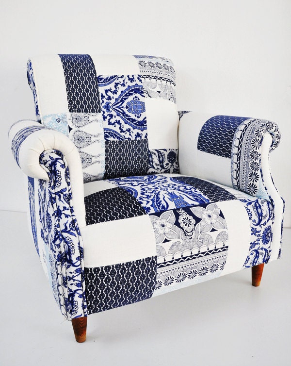 blue & white porcelain patchwork armchair