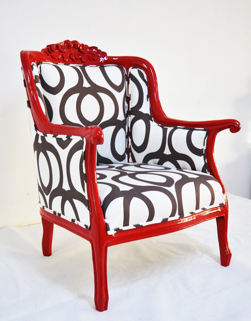 Reserve Listing FOR Gretchen: Red Armchairs with Cotton Geometric