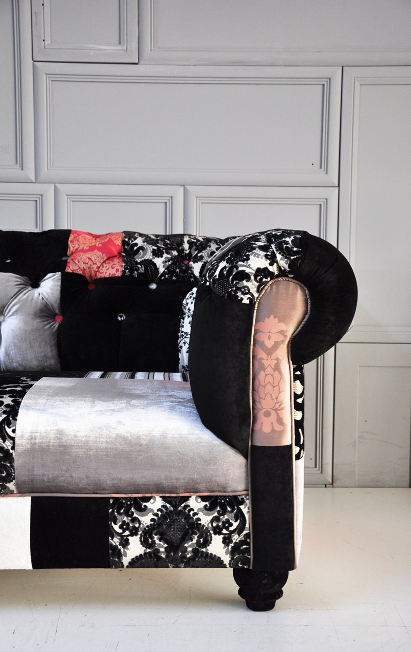 Reserve Listing for Kali: black & white chesterfield patchwork sofa
