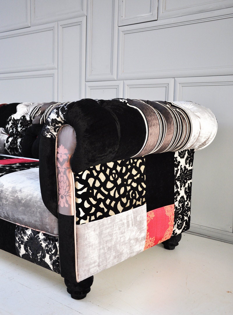 Reserve Listing for Kali: black & white chesterfield patchwork sofa