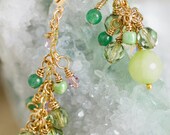 green cluster drop earrings