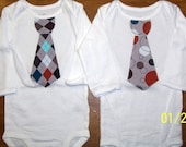 Set of 2 Baby Boy Tie Onesies Argyle Dot Gray Any Size NB to 24 months SHORT or LONG sleeves