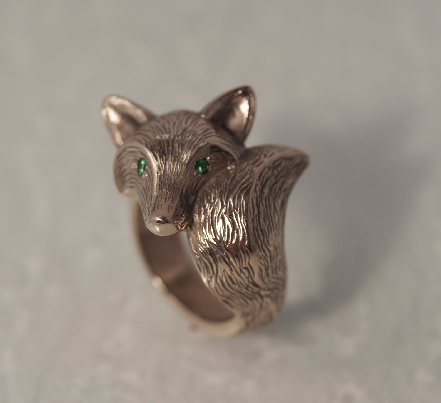 FURRED fox ring, bronze . pick your DIAMOND color
