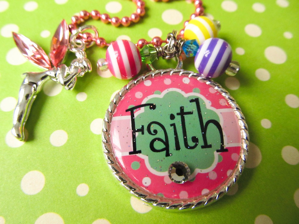 Personalized Girl's Pink Pink Crystal Tinkerbell Tinker Bell Fairy Silver Pendant Bezel Bottle Cap Necklace Easter Basket