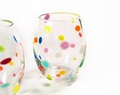 RESERVED Glassware Blown Glass Tumbler - Retro Polka Dot Colorful Juice Glasses Holidays Entertaining