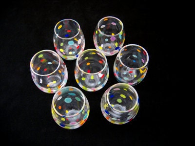 Blown Glass Tumbler Retro Polka Dot Colorful Juice Glasses Summer Entertaining