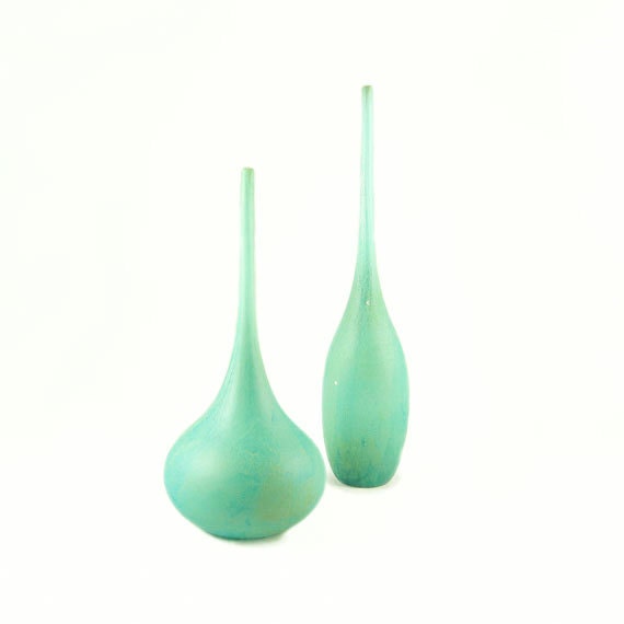 RESERVED-Sea Glass Vessel Bottle Vase Hand Blown Glass Beach Cottage Decor - Ocean Sea Water Mint Seafoam Green Minimalist