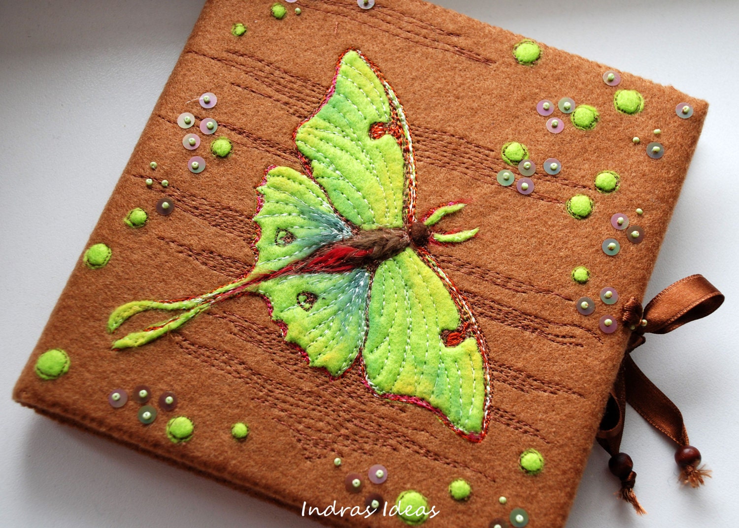 Embroidered Luna Moth book, journal, notebook.