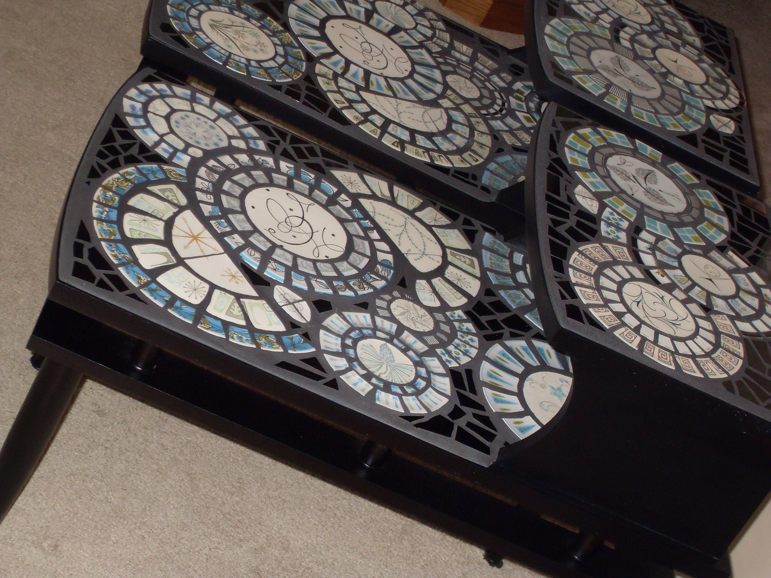 Pair of Black Atomic Mosaic Tables