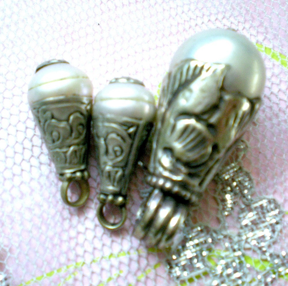 Pearl Sterling Silver Pendants Earrings - set of three