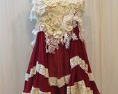 Custom Made Sexy Ivory Lace with Sangria Red Chiffon Babydoll Dress