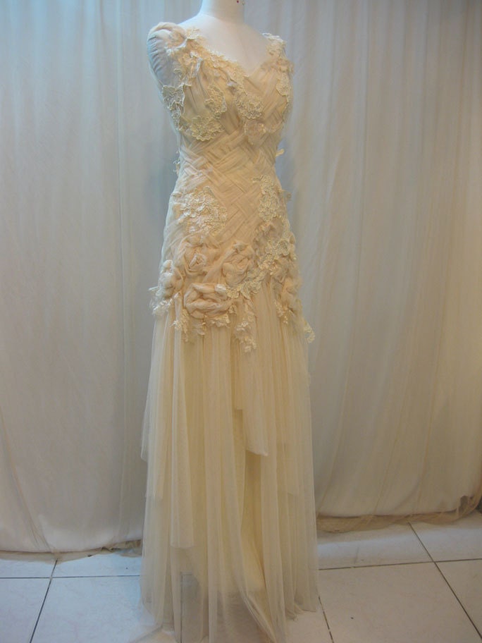 Custom Made Hand-embroidered Whimsical Wedding Crisscross Long Dress