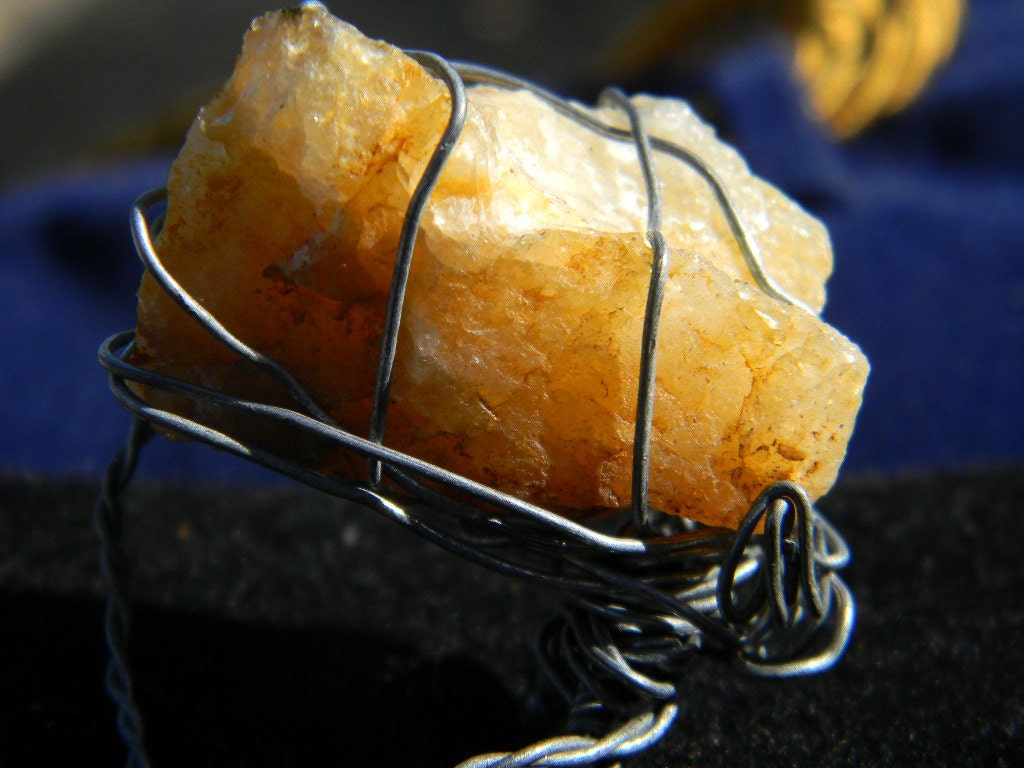 amber large handmade stone statement cocktail ring