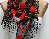 Floral Scarf  Shawl Women's Fashion  Shawl Scarf -  Cowl Scarf Red Roses